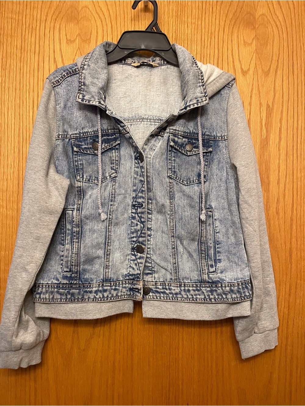Highway Jeans Light Wash Denim Jacket with Gray Hoodie Detail
